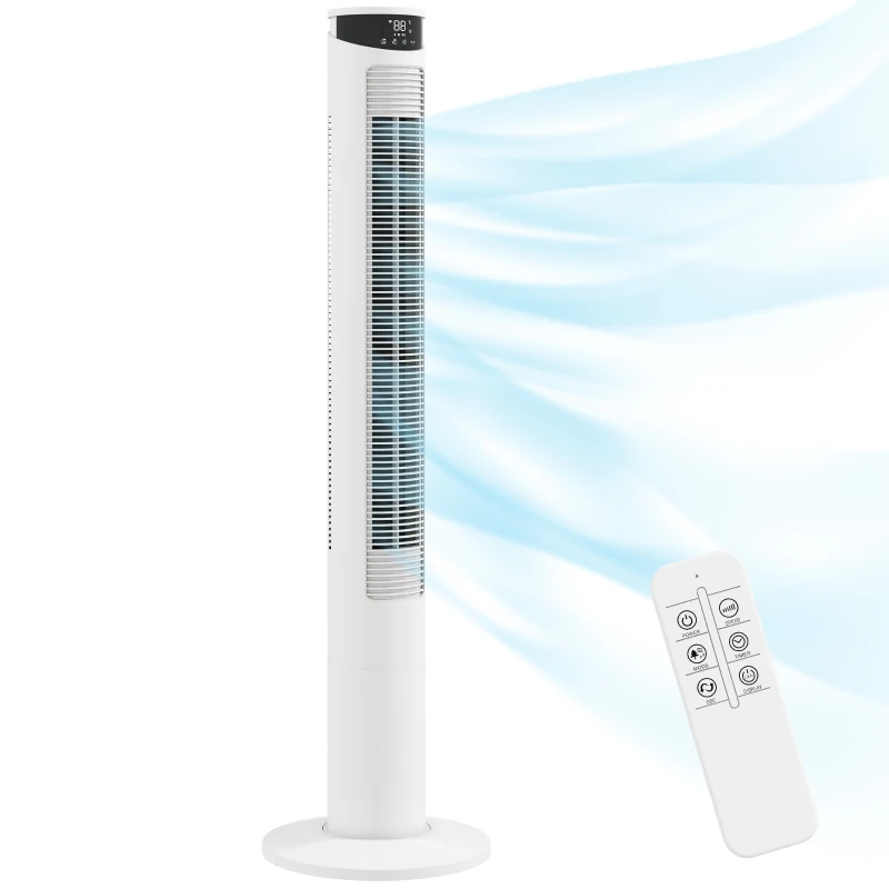 HOMCOM Tower Fan with WiFi Control Standing Floor Fan with Remote Control 116 cm White