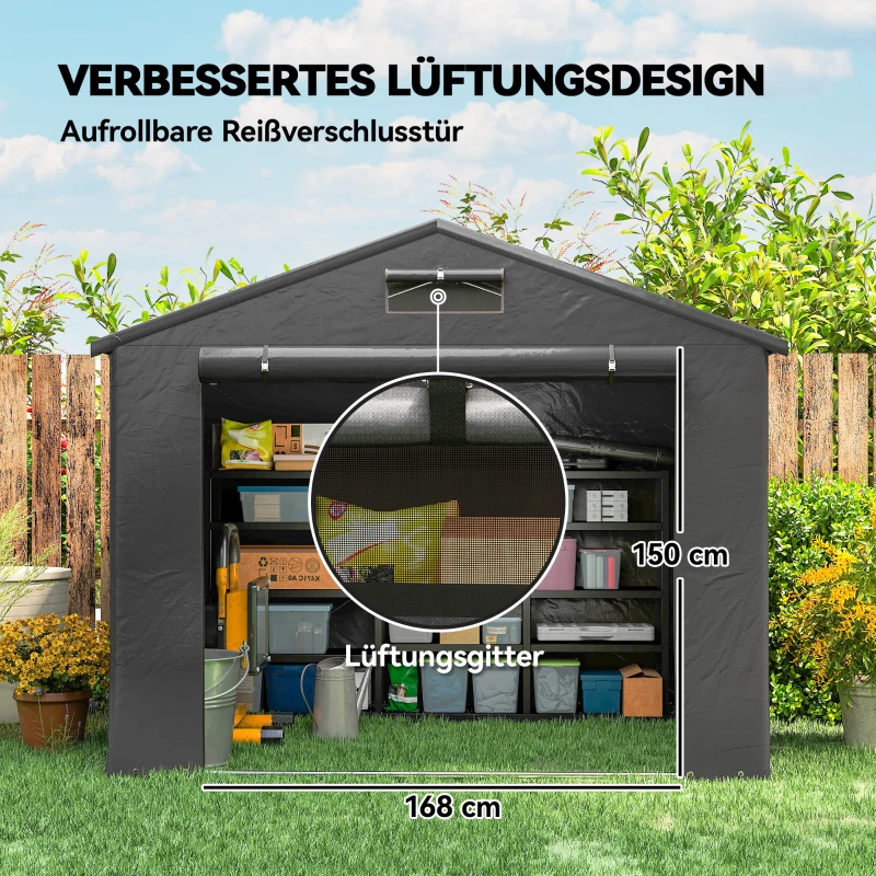 Outsunny Garagetent 2,5x1,8 m waterdicht garagetent met oprolbare ritssluitingsdeur ventilatieraam Donkergrijs