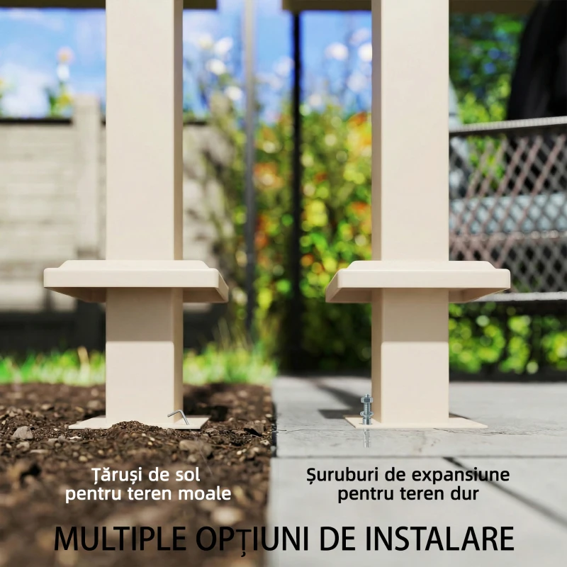 Outsunny Pergolă Gazebo 3x3 m cu Acoperiș Retractabil, Orificii de Drenaj, Pergolă de Grădină din Poliester și Oțel, pentru Patio, Terasă, Exterior, UV30+, Bej