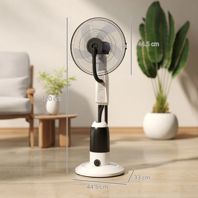 HOMCOM Pedestal Fan with Water Mist Spray 3 Speeds 2.8L Water Tank, White