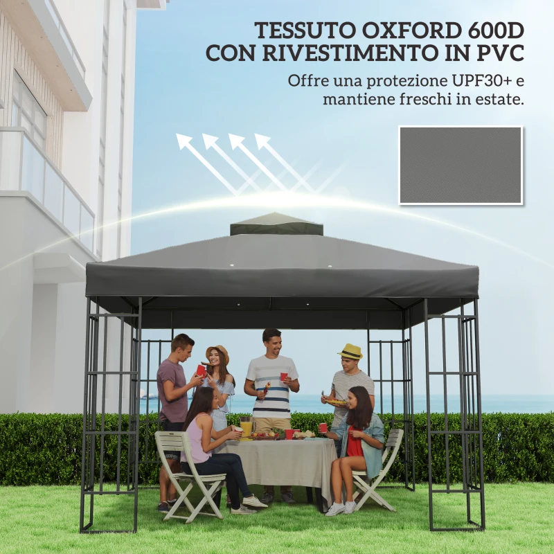 Outsunny Copertura per Gazebo da Giardino 3x3m UPF30+ a 2 Livelli in Poliestere Grigio Scuro