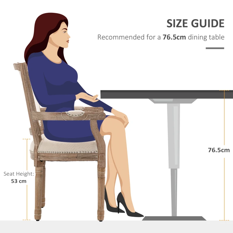 HOMCOM Krzesło do jadalni, krzesło kuchenne, dekoracyjne gwoździe, francuski rustykalny styl, drewno kauczukowe, kremowy, 54,5 x 59 x 96 cm