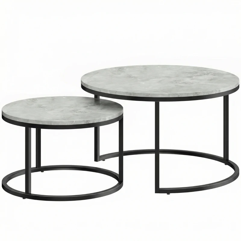 HOMCOM Lot de 2 tables basses gigognes empilable design industriel pieds en métal gris