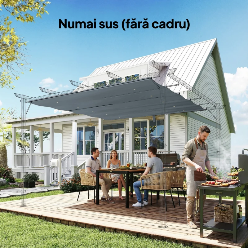 Outsunny Copertină pentru Pergolă cu 10 Orificii de Drenaj, Tavan de Rezervă în Poliester Respirabil, Doar Acoperire, 288x298 cm, UV30+, pentru Pergola Grădină 3x3m, Gri Închis