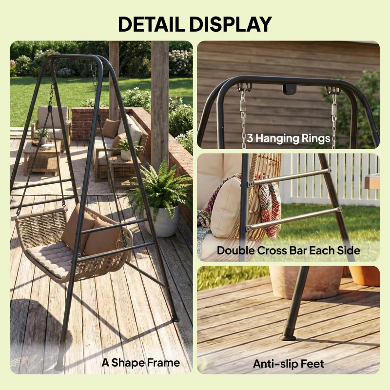 Outsunny Hammock Chair Stand Only, 150KG Load Capacity, for Indoor Outdoor, Black
