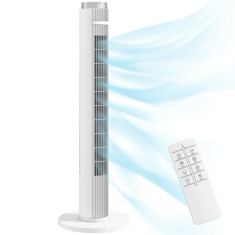 HOMCOM 96 cm Tower Fan with WiFi App Control, Standing Floor Fan with 3 Speed 4 Modes, 12 Hour Timer and Night Light White