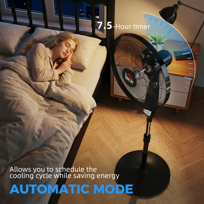 HOMCOM 16" Pedestal Standing Floor Fan, Oscillation Cooling Fan with Remote Control, Black