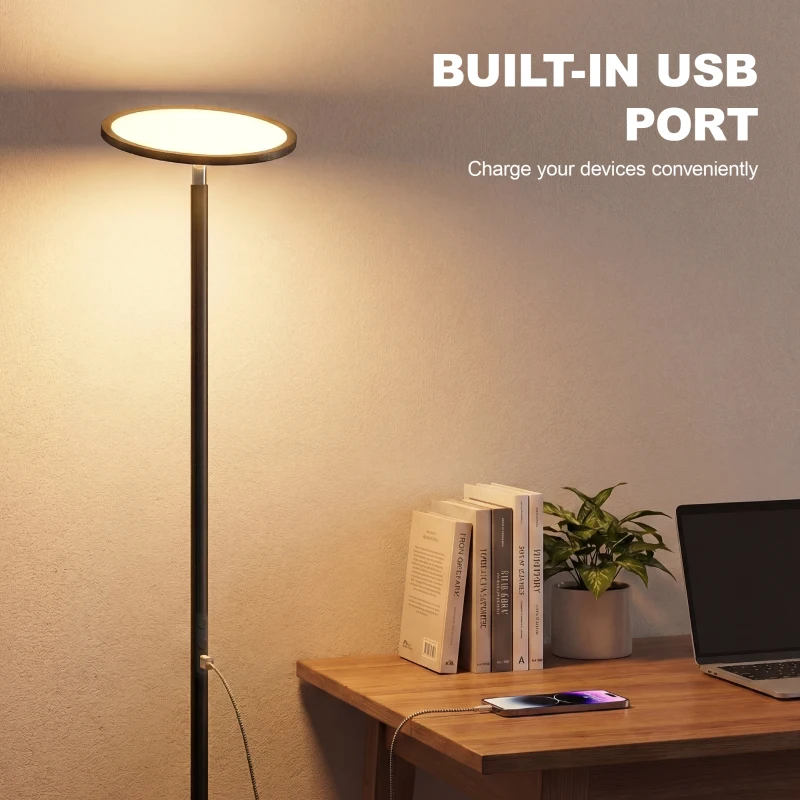 HOMCOM Uplighter Floor Lamp with Tuya App and Music Sync, Standing Lamp with Adjustable Head for Living Room Bedroom, Black