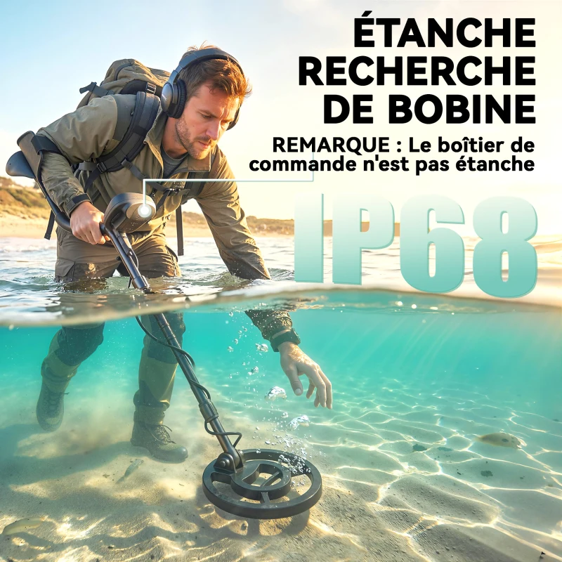 Outsunny Détecteur de métaux pour adultes, bobine de recherche étanche IP68 avec écran LCD, détecteur d'or à 3 modes avec pelle