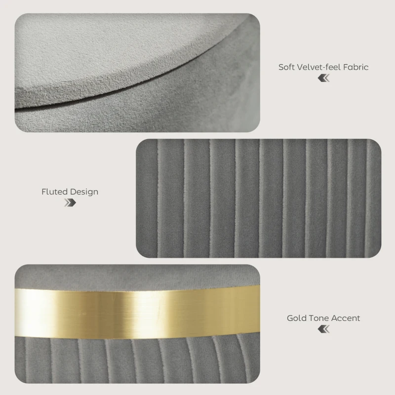 HOMCOM Okrągła Pufa z Przechowalnią, Aksamitny Stołek z Odpinanym Wiekiem, Tapicerowane Siedzisko i Ukryty Schowek, Jasnoszary