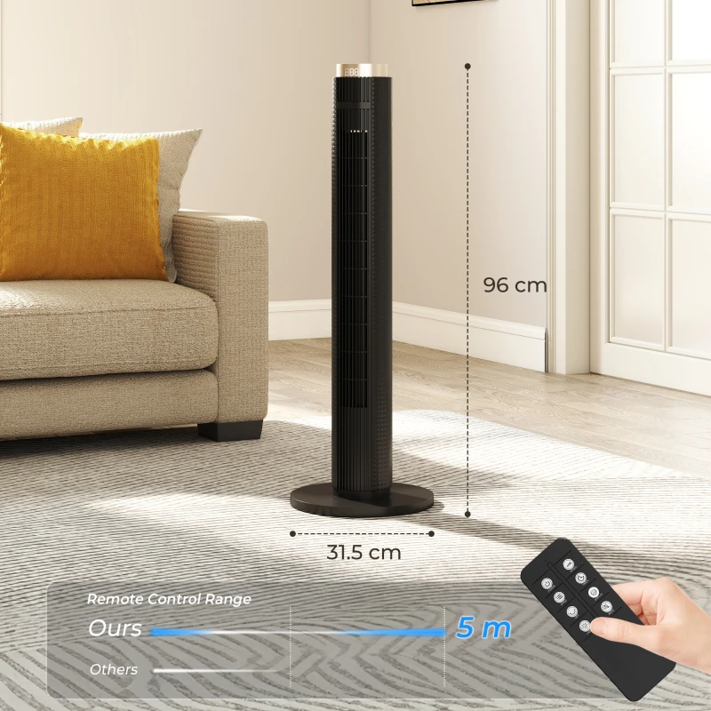 HOMCOM Tower Fan with WiFi App Control, Standing Floor Fan with 3 Speed 4 Modes, 12 Hour Timer and Night Light Black