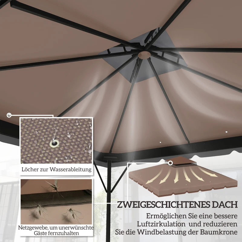 Outsunny Ersatzdach für Pavillon 3x3m Wasserabweisend Pavillondach mit Doppeldach Wasserablauflöchern Khaki