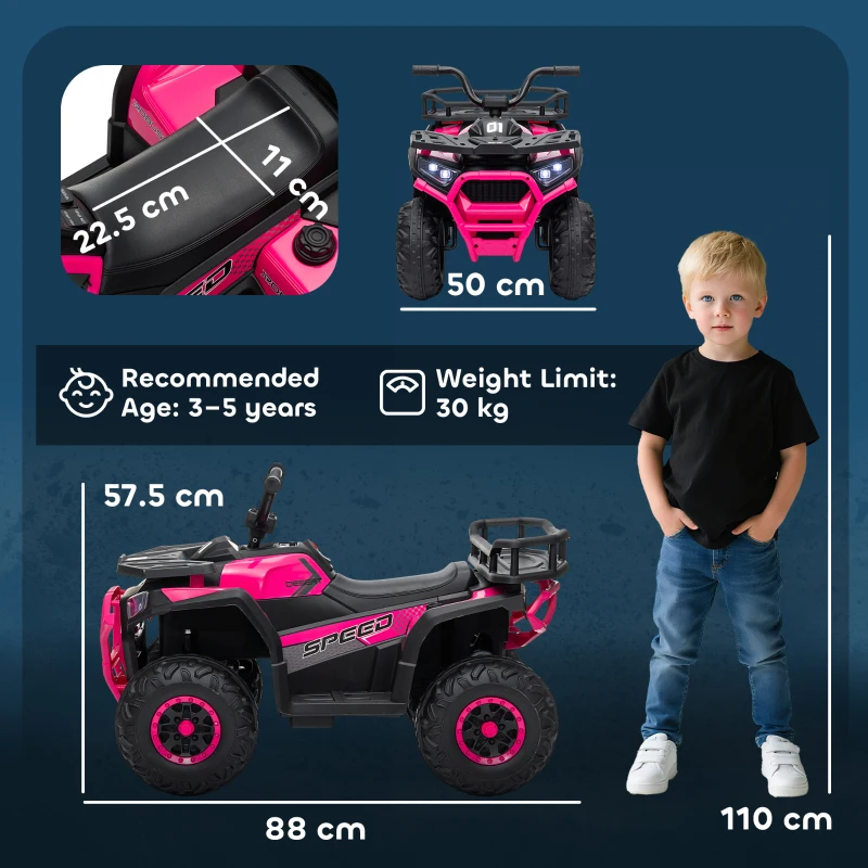 AIYAPLAY 12V Kids Electric Ride on ATV, Battery-Powered Quad Bike w/ Spring Suspension, Forward Backward, Storage Basket, Pink