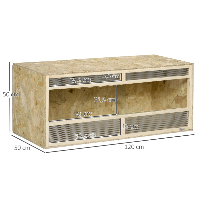 PawHut Terrario per Rettili/Anfibi, Porte Scorrevoli in Vetro, Griglie di Ventilazione, 120x50x50cm