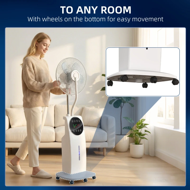 HOMCOM 16" Pedestal Fan with Water Mist Spray Humidifying Misting Fan, White