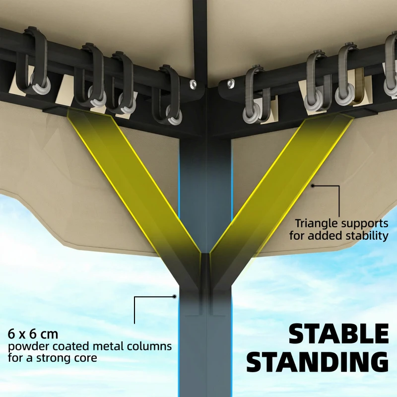 Outsunny Pavilion 3,6x3 m rezistent la apă Stabil rezistent la iarnă pavilion de grădină cu acoperiș dublu plasă anti-țânțari părți laterale orificii de scurgere