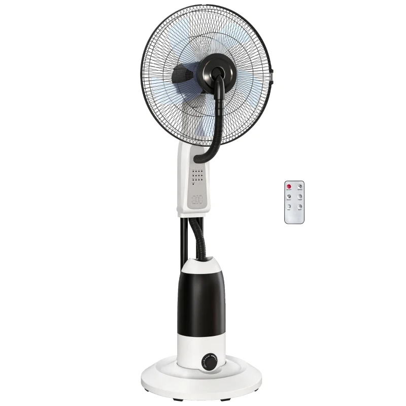 HOMCOM Pedestal Fan with Water Mist Spray 3 Speeds 2.8L Water Tank, White