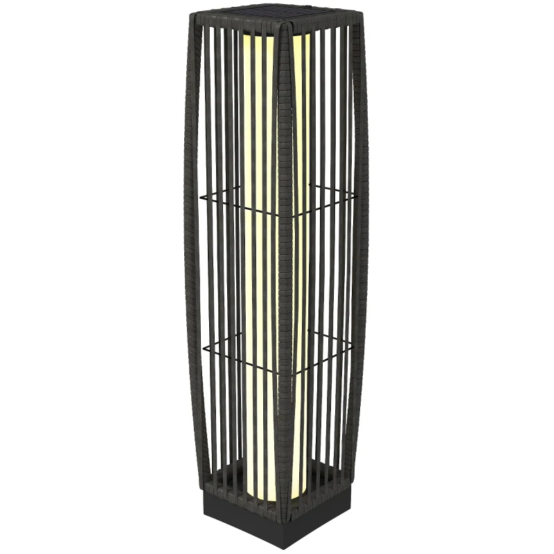 Outsunny Solar Rattan Floor Lamp, Outdoor Garden Lantern with Auto On/Off LED Lights, IP44 for Patio, Terrace, Dark Grey