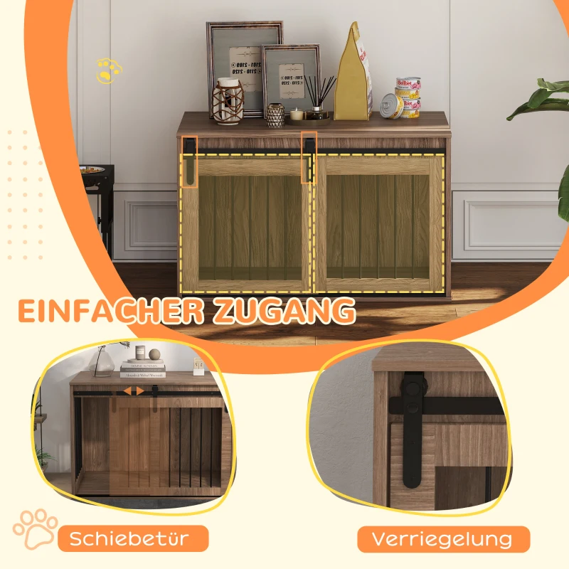 PawHut Hondenbench Hondenkooi, Afsluitbaar, Houtlook, Rustiek Ontwerp, 98 cm x 58 cm x 67 cm, Walnoot + Zwart(m-5)