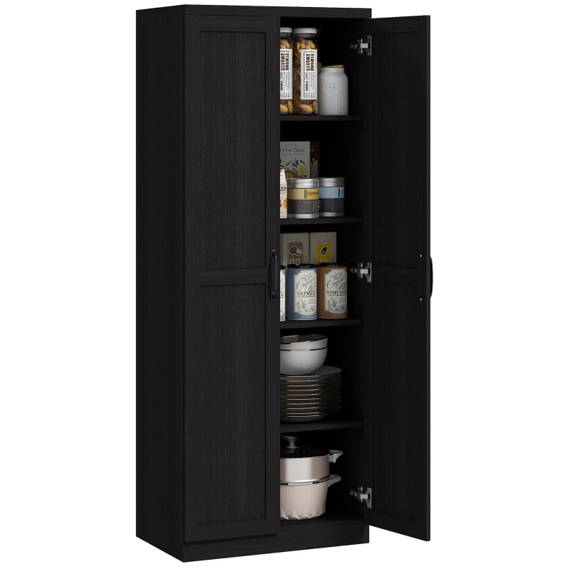 HOMCOM Mobile Credenza da Cucina con Doppia Porta e 2 Ripiani Regolabili, 60 x 40 x 160 cm, Nero