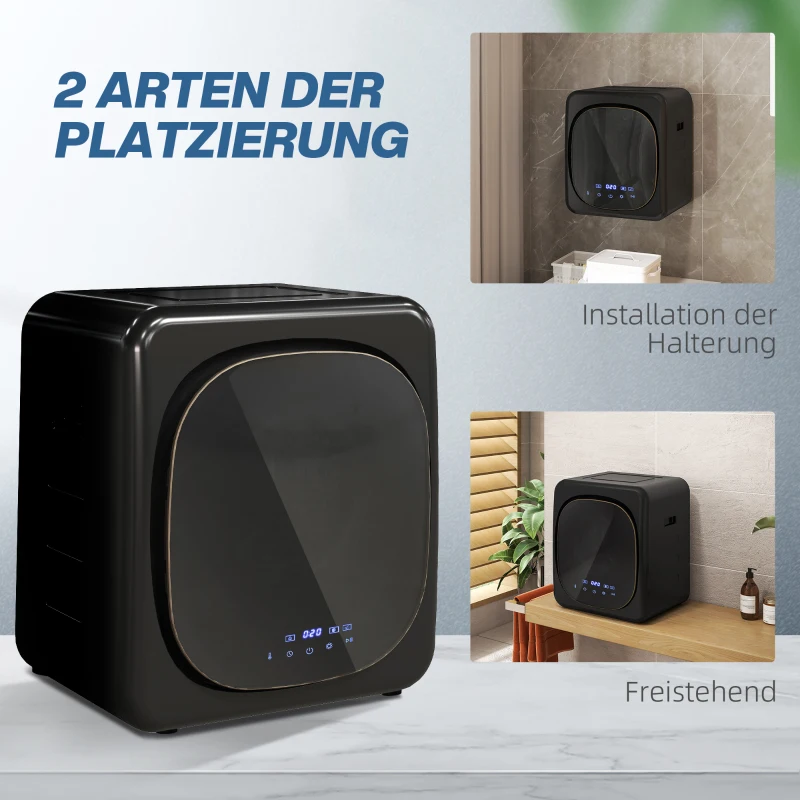 HOMCOM Wasdroger met UV-Desinfectie, Compact Ontwerp, 4 kg Capaciteit, Roestvrijstaal, Zwart