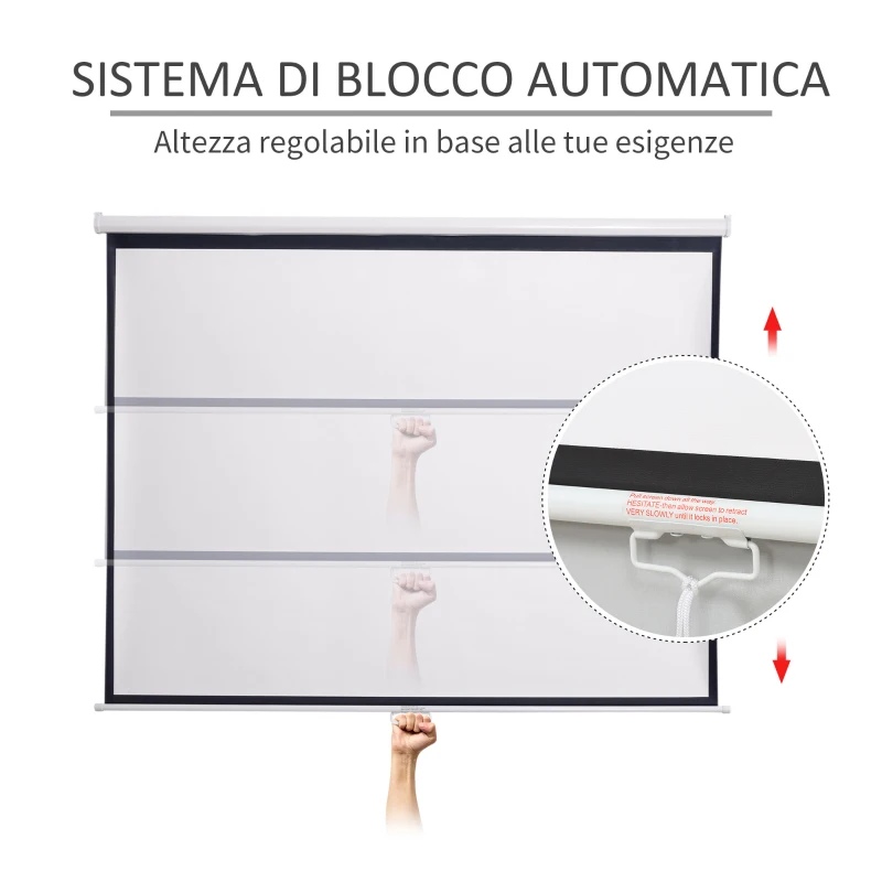 HOMCOM Telo per Proiettore da 120" Formato 16:9/4:3 ad Altezza Regolabile, 251.8x8.6x7 cm, Bianco e Nero