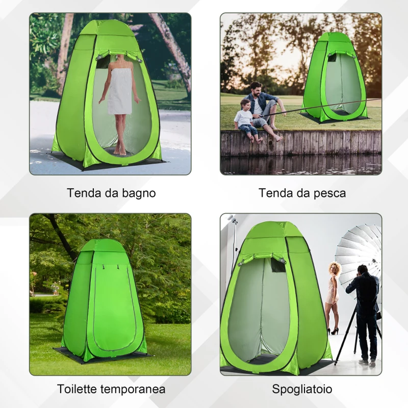 Outsunny Tenda Doccia da Campeggio per Esterni con Porta a Cerniera, Borsa, Portaoggetti e Gancio, 126x124x189cm, Verde