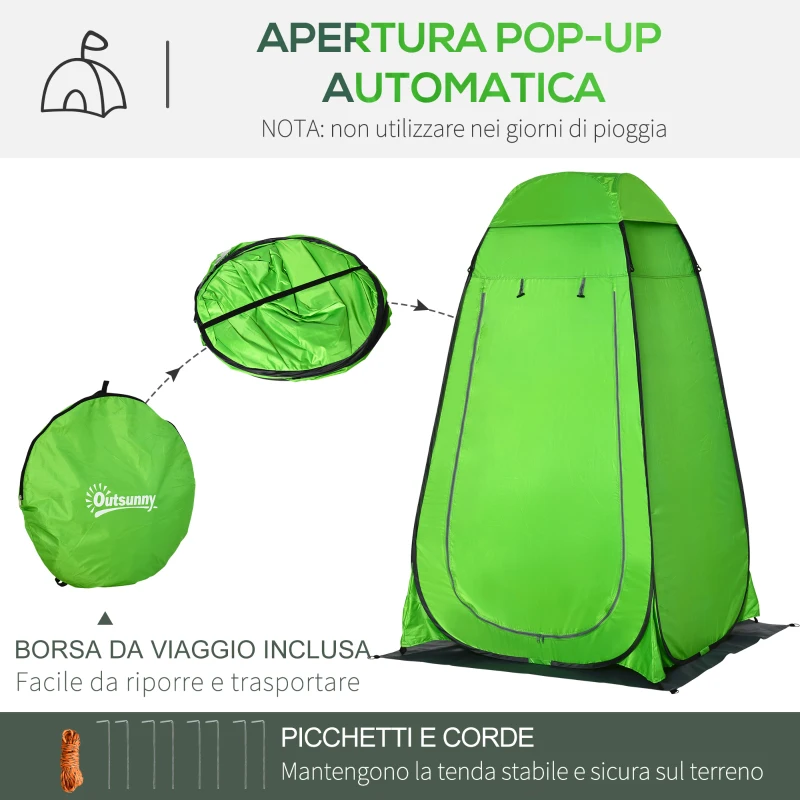 Outsunny Tenda Doccia da Campeggio per Esterni con Porta a Cerniera, Borsa, Portaoggetti e Gancio, 126x124x189cm, Verde