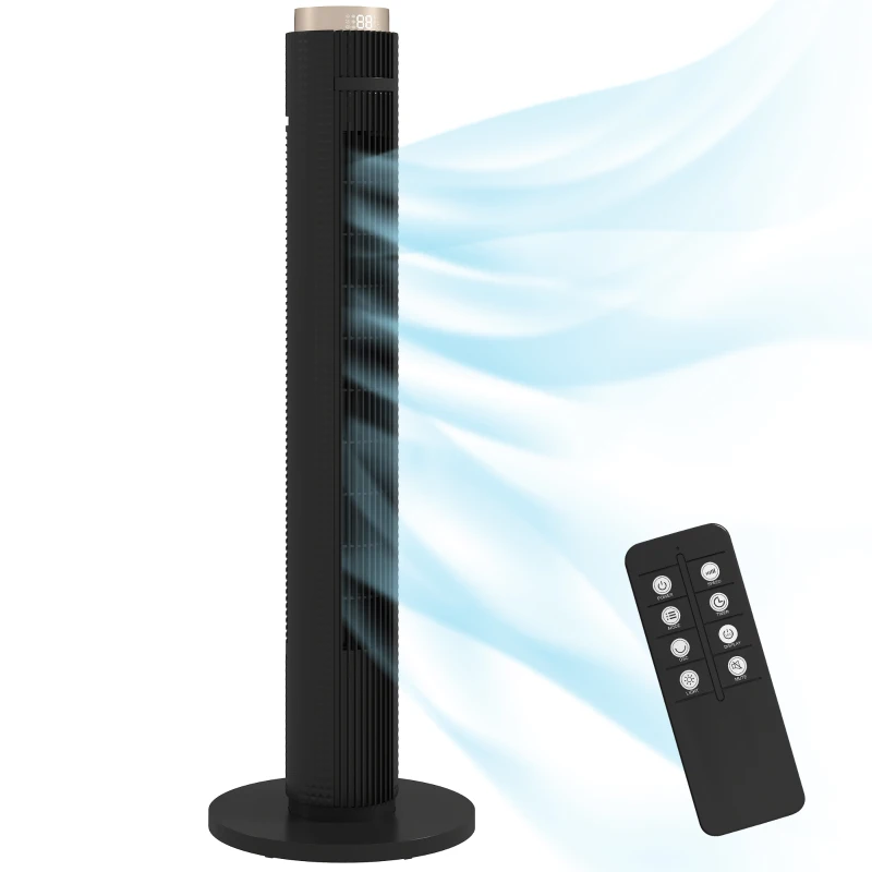 HOMCOM Tower Fan with WiFi App Control, Standing Floor Fan with 3 Speed 4 Modes, 12 Hour Timer and Night Light Black