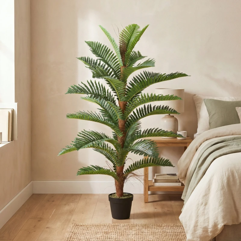 HOMCOM Palmeira Artificial 120 cm com 24 folhas em PEVA, Planta Decorativa com Vaso de Plástico, Verde