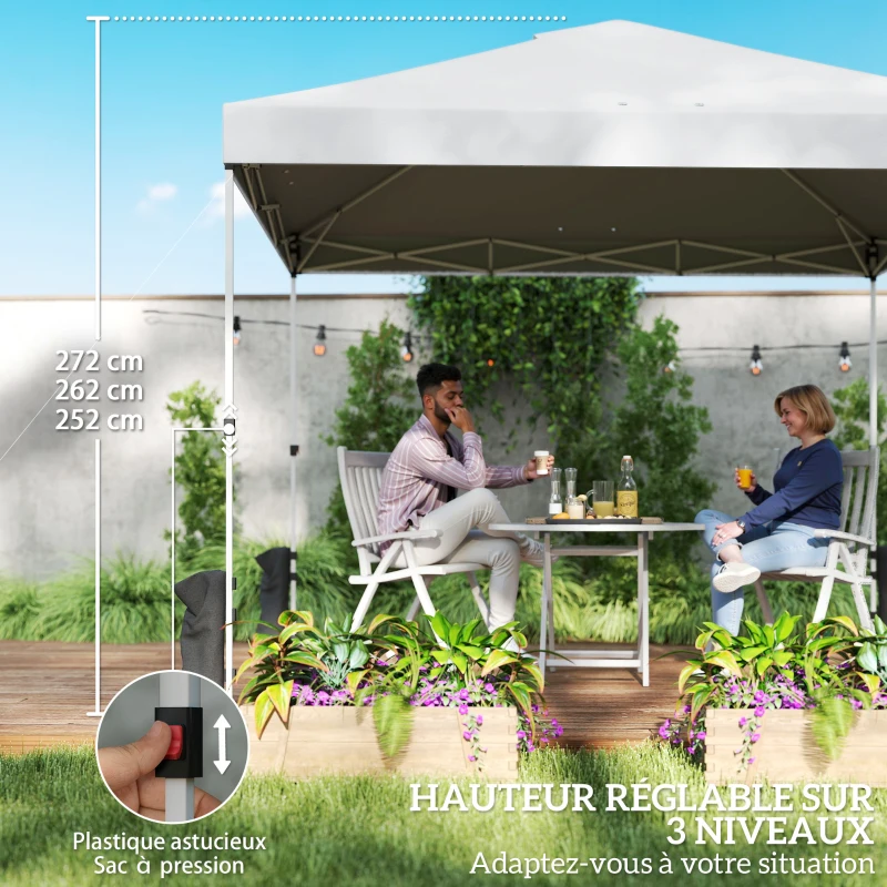 Outsunny Tenda de Jardim 3x3 m Pop-up Tenda Dobrável Proteção UV50+ Altura Ajustável 4 Sacos de Areia Bolsa de Transporte Branco