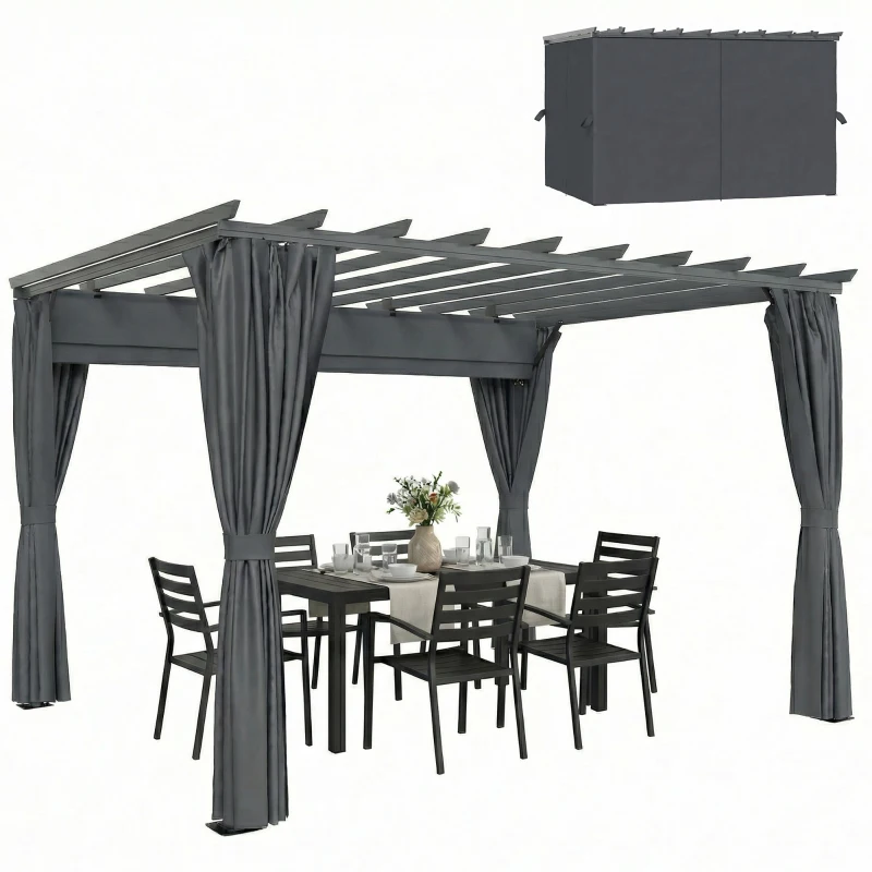 Outsunny Pérgola aprox. 3,6x3 m Pavilhão de Jardim Cobertura de Terraço em Alumínio Pavilhão de Jardim com Teto Ajustável Cinza Escuro