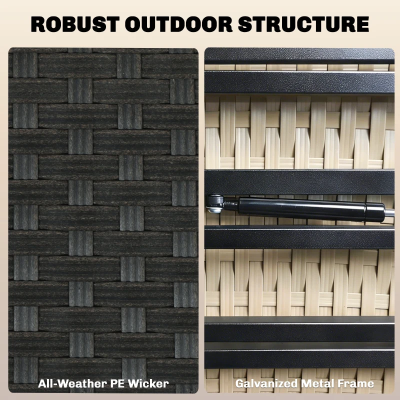 Outsunny Double Garden Rattan Daybed, Wicker Sun Bed Chaise Lounger with Storage Ottoman, 4-Level Adjustable Backrest, Brown