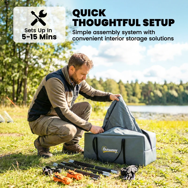 Outsunny Barraca de camping para 2-4 pessoas impermeável tenda familiar com 3 portas cobertura de chuva removível lona de chão bolsa de transporte Azul escuro