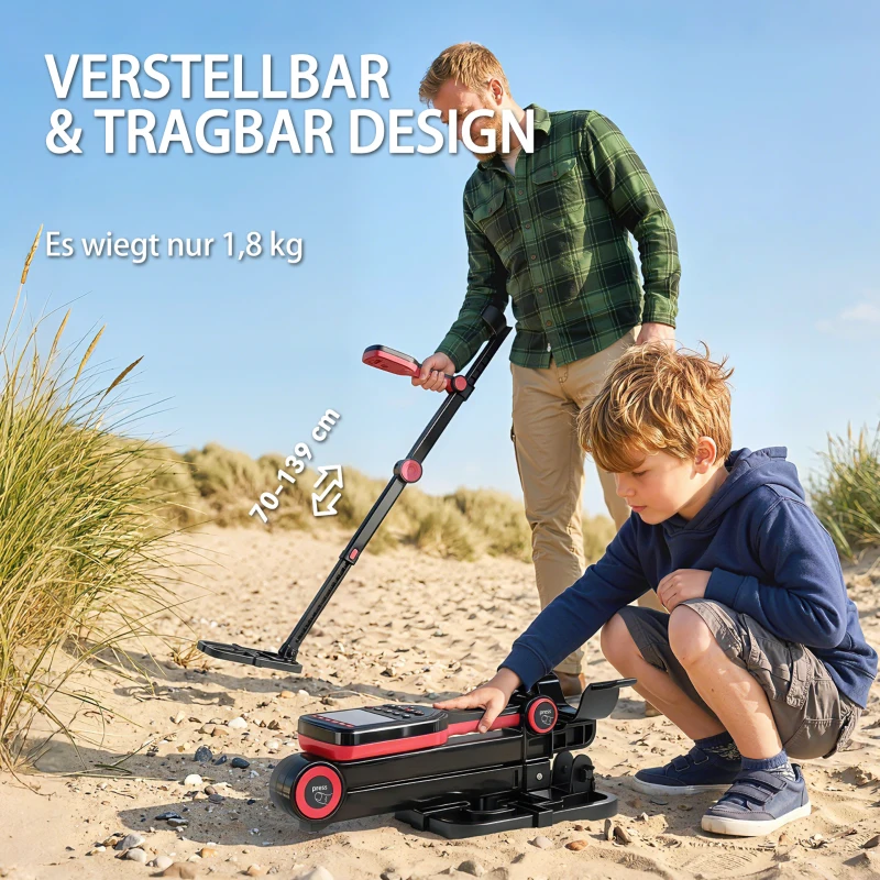 Outsunny Detetor de Metais IP68 à Prova D'água Dobrável Dispositivo de Deteção de Metais com 4 Modos Fones Pá Bolsa Ecrã LCD