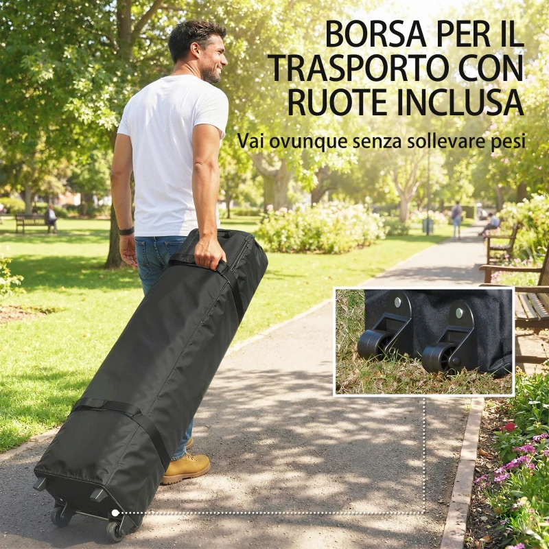 Outsunny Gazebo 3x4,3 m UPF50+ Telhado Paredes Bolsa com Rodas Tenda de Jardim Castanho Areia