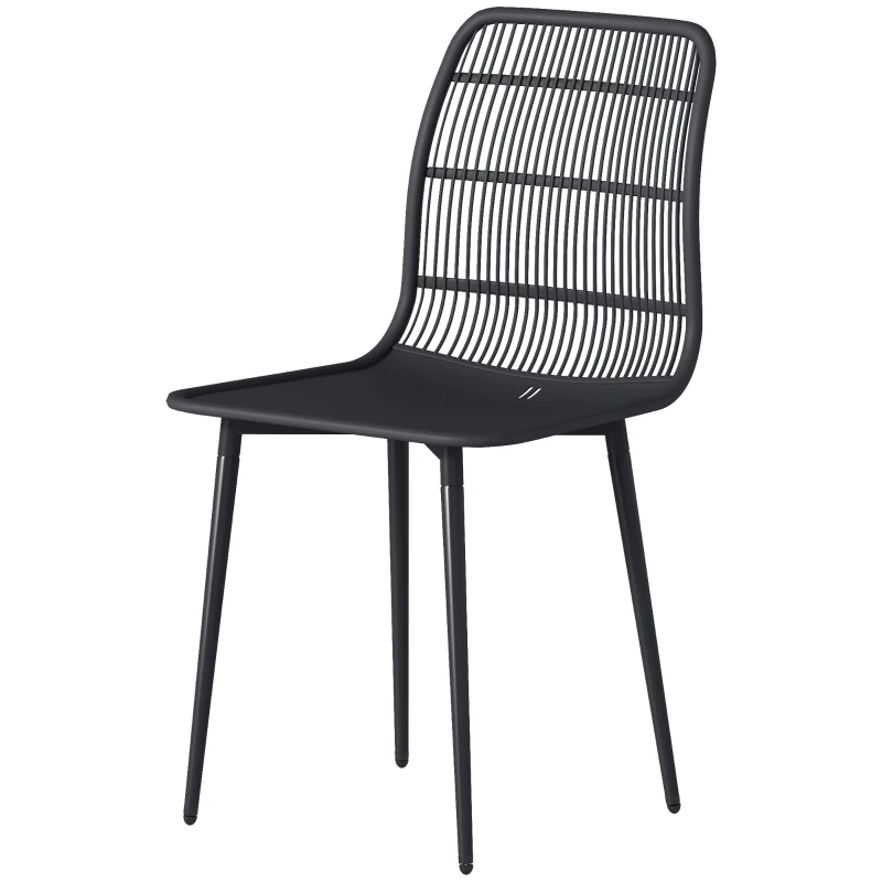 Outsunny Conjunto de 4 Cadeiras de Jantar para Exterior, Cadeiras de Jardim com Encosto com Ranhuras, Preto
