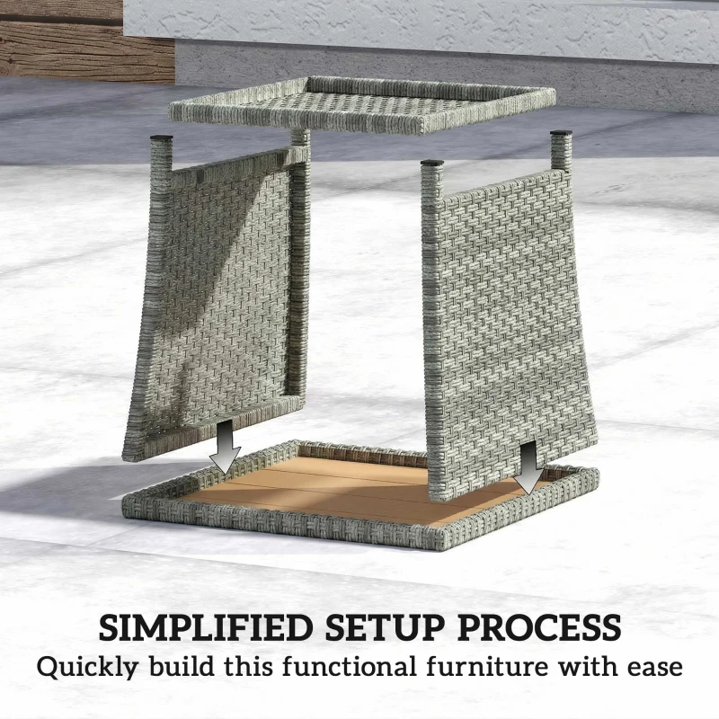 Outsunny Side Table 2-Tier Outdoor Coffee Table with Storage Shelf PS Wood Slat Top/Light Grey