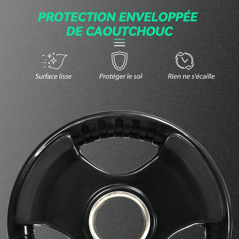 SPORTNOW Disques de poids, plaques de poids 2 x 5 kg, à trois poignées avec trous de Ø 50 mm, couverture en caoutchouc, noir