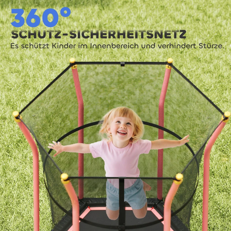 HOMCOM Trampolin für Kinder, Ø163,5 cm, mit Sicherheitsnetz, gepolstert, Stahl, belastbar bis 50 kg, Schwarz & Rot