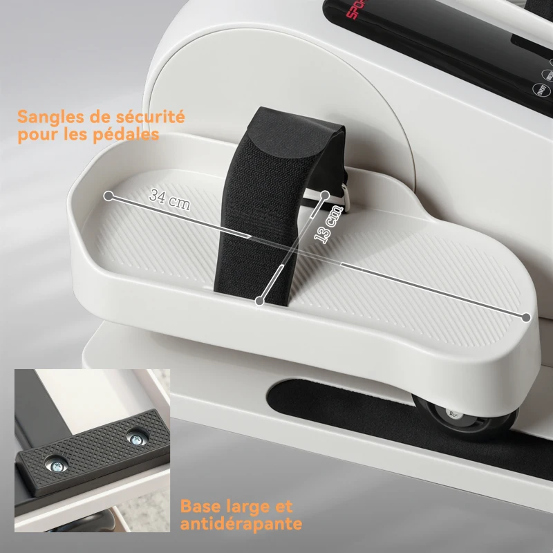 SPORTNOW Pedalier d'appartement eplliptique de bureau, écran LED, télécommande et 12 vitesses réglables, 45 x 42 x 26 cm, blanc