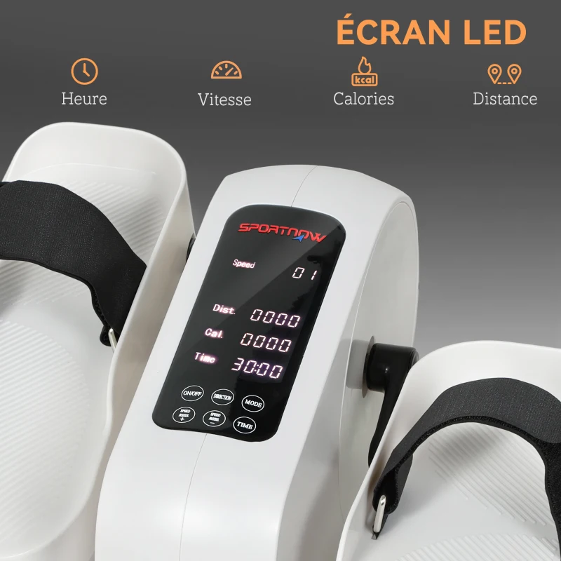SPORTNOW Pedalier d'appartement eplliptique de bureau, écran LED, télécommande et 12 vitesses réglables, 45 x 42 x 26 cm, blanc