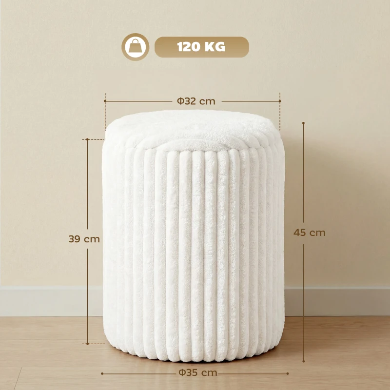 HOMCOM Pufe de arrumação com tampa reversível, Pufe moderno em veludo cotelê para sala de estar e quarto, Branco