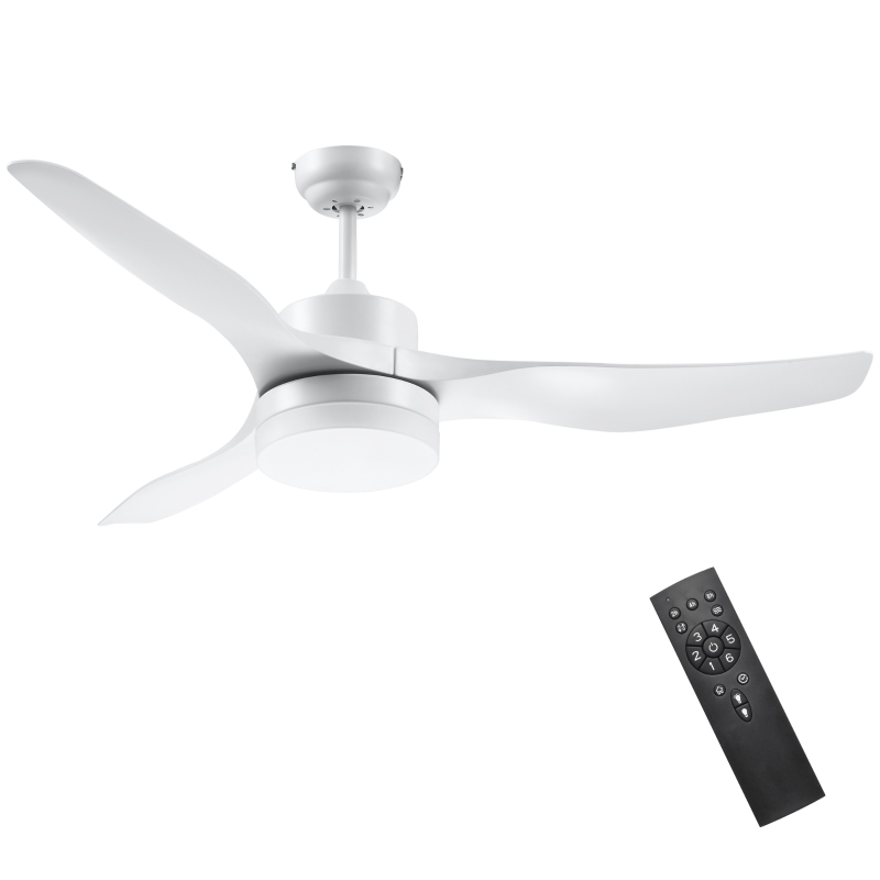 HOMCOM Ventilateur plafond avec lumière et télécommande 20,5 W, 6 vitesses 3 couleurs d'éclairage et minuterie, 132 cm, blanc