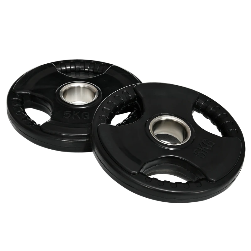SPORTNOW Disques de poids, plaques de poids 2 x 5 kg, à trois poignées avec trous de Ø 50 mm, couverture en caoutchouc, noir