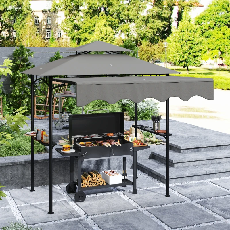 Outsunny Pavilhão de Churrasco 242x149x248 cm resistente à água retardador de chama Pavilhão de jardim com telhado duplo Cinza