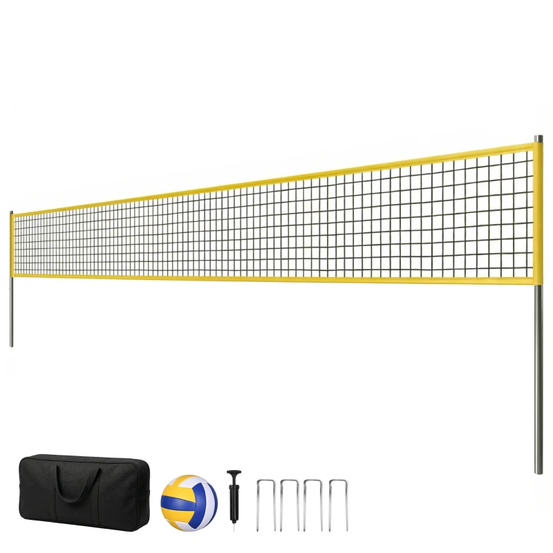 SPORTNOW Badmintonset, draagbaar badmintonnet met verstelbare stalen palen, volleybal draagtas 950 x 100 x 248 cm zwart