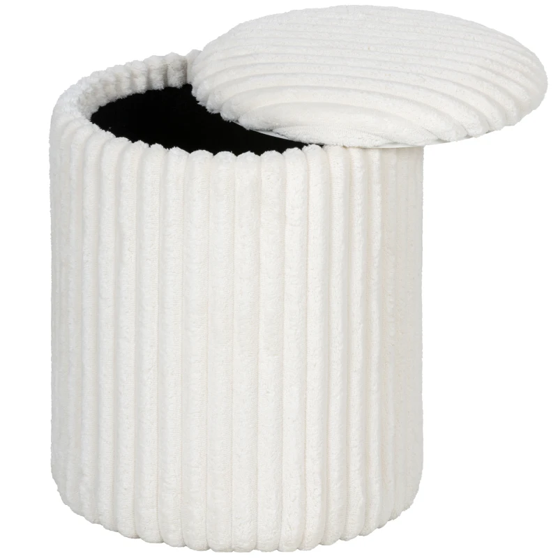 HOMCOM Pufe de arrumação com tampa reversível, Pufe moderno em veludo cotelê para sala de estar e quarto, Branco