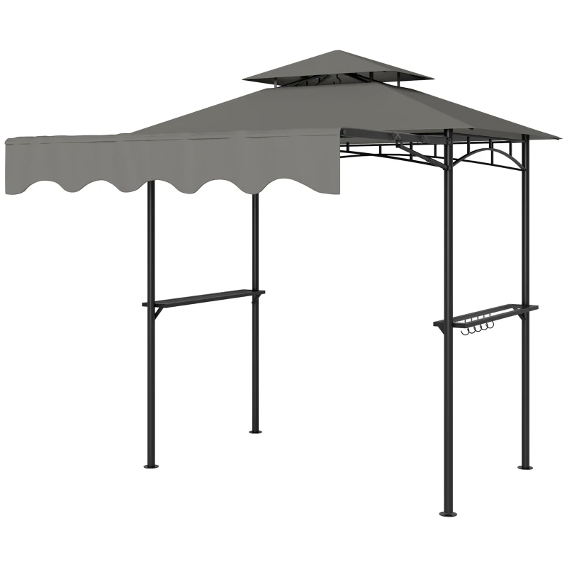 Outsunny Pavilhão de Churrasco 242x149x248 cm resistente à água retardador de chama Pavilhão de jardim com telhado duplo Cinza