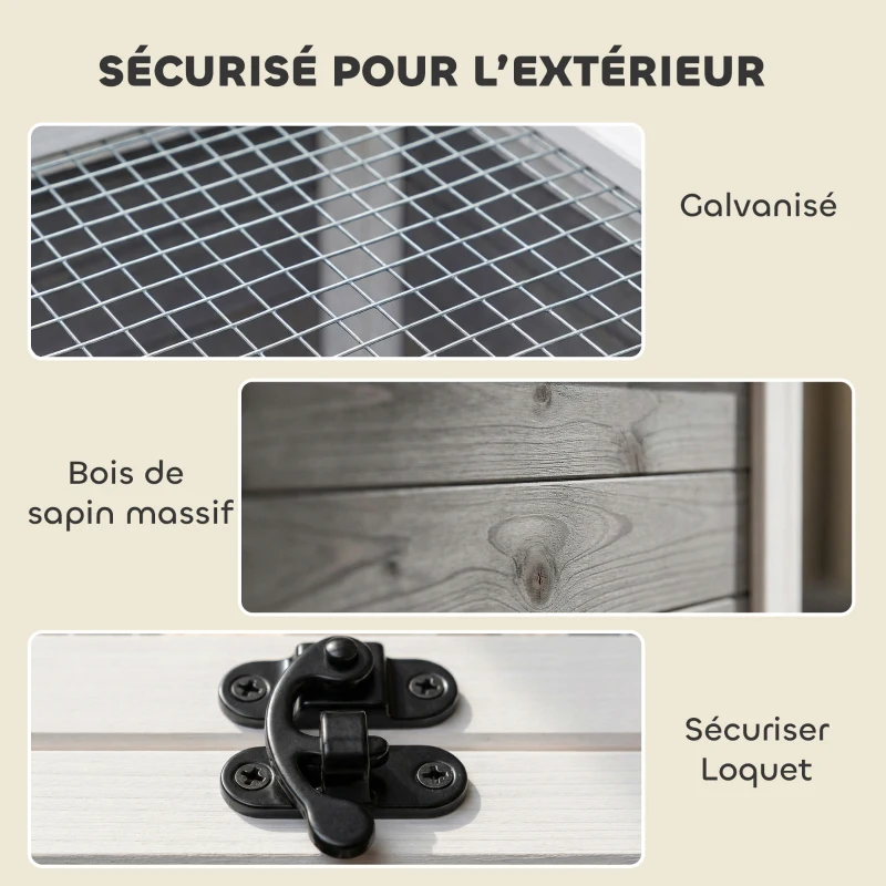 PawHut Maison Tortue Terrestre Habitat 2 Zones avec Double Toit Ouvrant Bitumé et Grillagé Fenêtre 113x106,5x44,5cm Gris Foncé